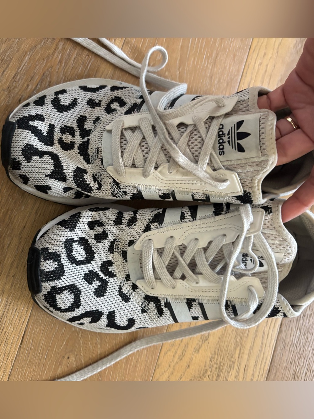 adidas Black and Cream Leopard Knit Sneakers